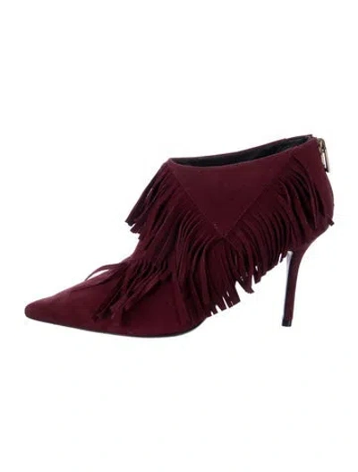 Pre-owned Roger Vivier Suede Fringe Trim Accent Lace-up Boots In Burgundy