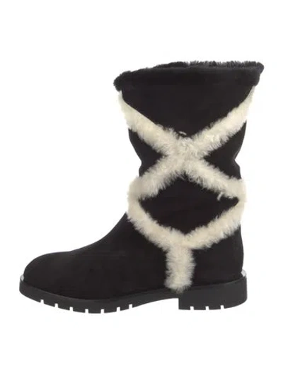 Pre-owned Roger Vivier Suede Fur Trim Boots In Black