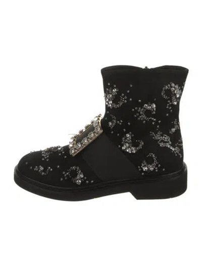 Pre-owned Roger Vivier Suede Graphic Print Boots W/ Tags In Black
