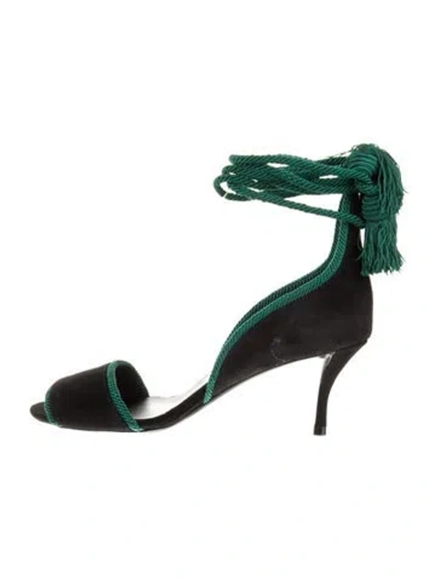 Pre-owned Roger Vivier Suede Grosgrain Trim Sandals In Black