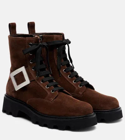 Roger Vivier Suede Lace-up Ankle Boots In Brown