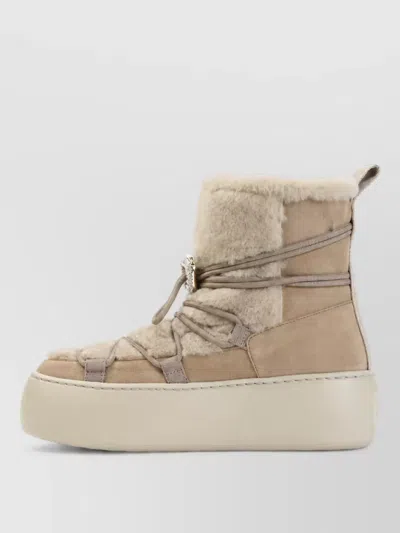 Roger Vivier Suede Leather Fur Hi Top Sneakers In Neutral