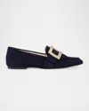 Roger Vivier Suede Metal Buckle Loafers In Blue