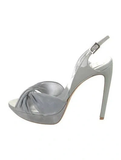 Pre-owned Roger Vivier Suede Pleated Accents Slingback Sandals In Blue