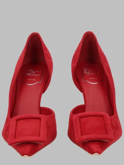 Roger Vivier Viv Ville Dorsay Pointed Toe Buckle Goat Leather Pumps In Red