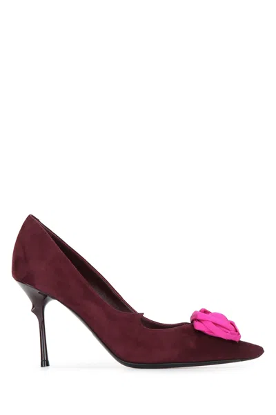 Roger Vivier Suede Pointed-toe Pump In Burgundy