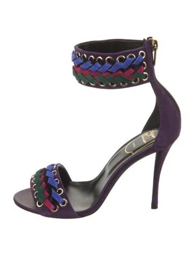 Pre-owned Roger Vivier Suede Printed Sandals In Purple
