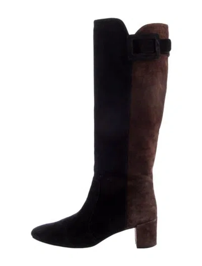 Pre-owned Roger Vivier Suede Riding Boots In Black