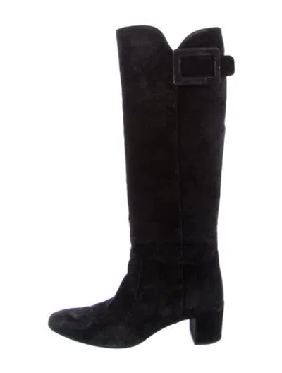 Pre-owned Roger Vivier Suede Riding Boots In Black