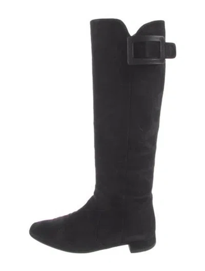 Pre-owned Roger Vivier Suede Riding Boots In Black