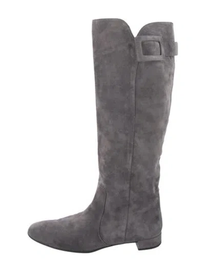 Pre-owned Roger Vivier Suede Riding Boots In Gray