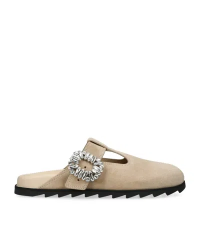 Roger Vivier Mules Round Toe Flat Sole Suede Buckle In Brown