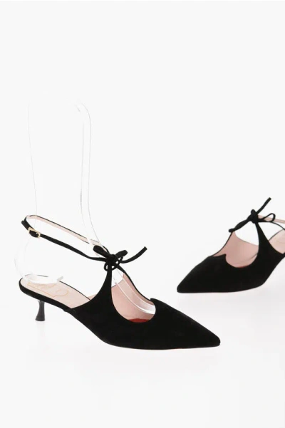 Roger Vivier Suede Slingbacks With Spool Heel 5cm In Black