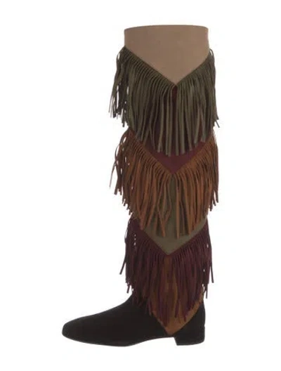 Pre-owned Roger Vivier Suede Striped Boots In Neutral