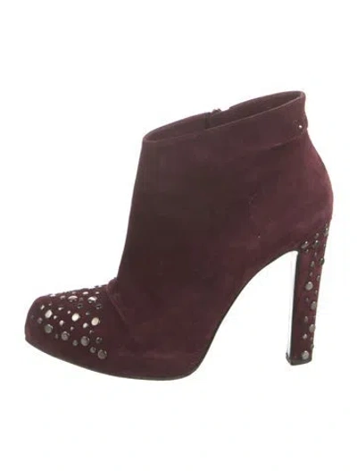Pre-owned Roger Vivier Suede Studded Accents Boots In Burgundy