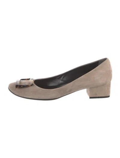 Pre-owned Roger Vivier Suede Studded Accents Pumps In Gray