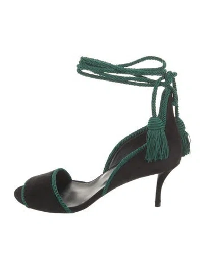 Pre-owned Roger Vivier Suede Tassel Accents Sandals In Black