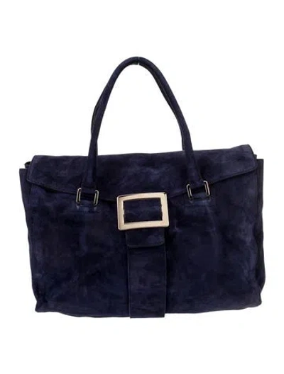 Pre-owned Roger Vivier Suede Top Handle Bag In Blue