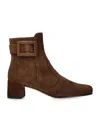 Roger Vivier Tres Vivier Polly Buckled Suede Ankle Boots In Brown