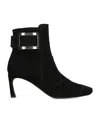 Roger Vivier Black Trompette Suede Ankle Boot In Black