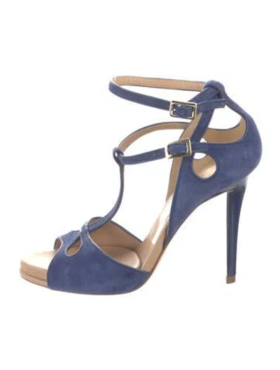 Pre-owned Roger Vivier Suede T-strap Sandals In Blue