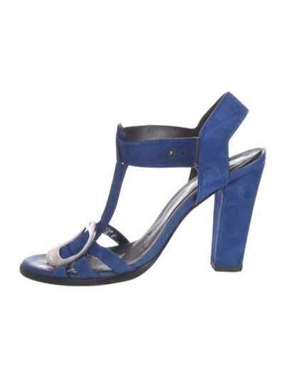 Pre-owned Roger Vivier Suede T-strap Sandals In Blue