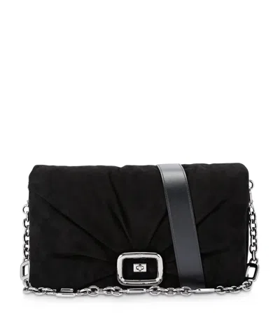 Roger Vivier Suede Viv' Choc Shoulder Bag In Black