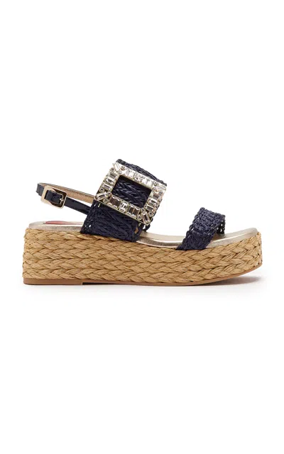 Roger Vivier Summer Strass-embellished Buckle Raffia Platform Sandals In Nude