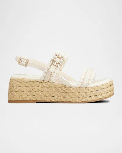 Roger Vivier Summer Strass Platform Espadrille Sandals In Bianco