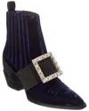 Roger Vivier Tex Strass Velvet Boot In Blue