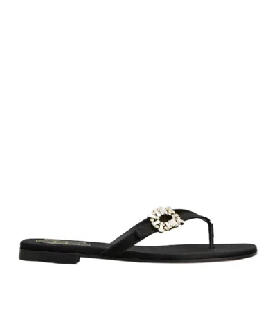 Roger Vivier Infradito Embellished Satin Thong Sandals In Black