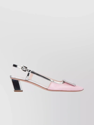 Roger Vivier Toe Pointed Block Heel Metallic Sling Back Sandals In Pink