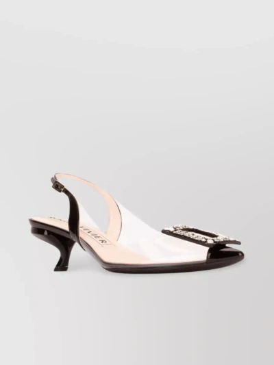 Roger Vivier Toe Pointed Kitten Heel Sandals With Embellished Detail In White