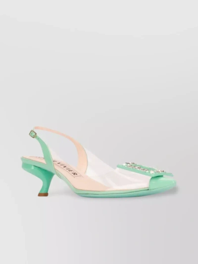 Roger Vivier Toe Pointed Kitten Heel Sandals With Transparent Panels And Embellished Detail In Pastel