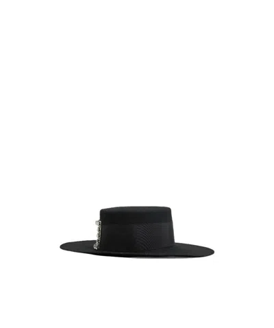 Roger Vivier Très Vivier Rhinestone Buckle Hat In Felt In Black