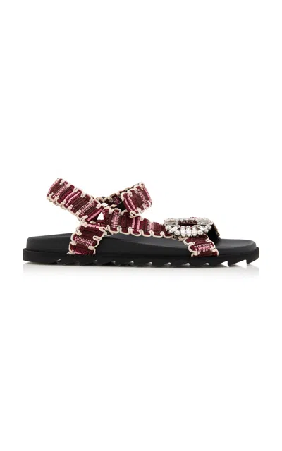 Roger Vivier Trekky Viv Ribbon Sandals In Burgundy