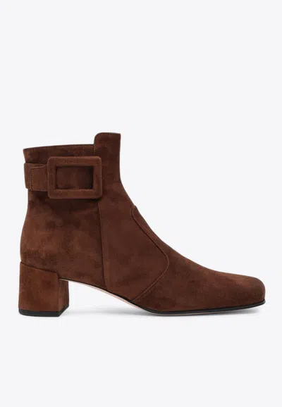 Roger Vivier Très Vivier 45 Booties Suede Ankle Boots In Brown