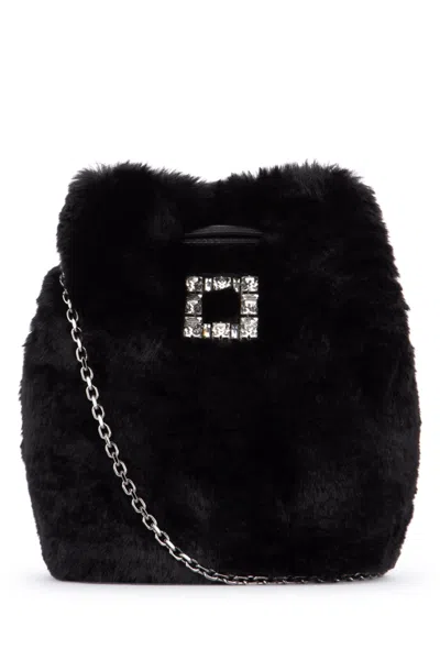 Roger Vivier Tres Vivier Aumoniere Fur In Black