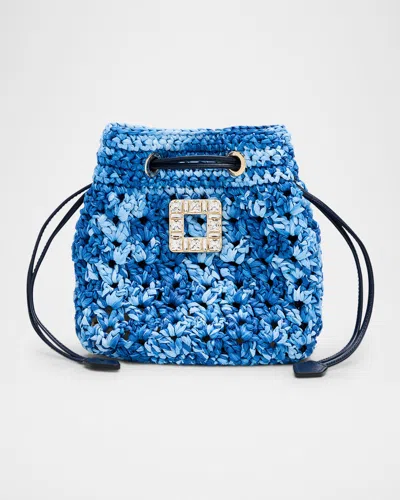 Roger Vivier Tres Vivier Buckle Raffia Bucket Bag In Denim