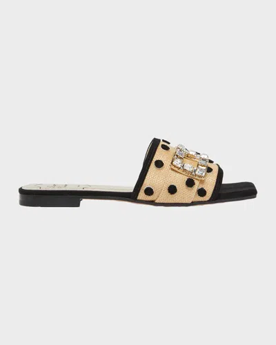 Roger Vivier Tres Vivier Dots Flat Slide Sandals In Cream