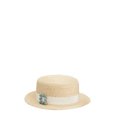 Roger Vivier Tres Vivier Hat In Raffia In Neutral