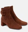 Roger Vivier Tres Vivier Polly Buckled Suede Ankle Boots In Brown