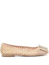Roger Vivier Tres Vivier Raffia Strass Ballerina Flats