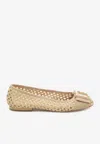 Roger Vivier Tres Vivier Raffia Strass Ballerina Flats In Beige