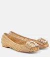 Roger Vivier Tres Vivier Raffia Strass Ballerina Flats In Beige