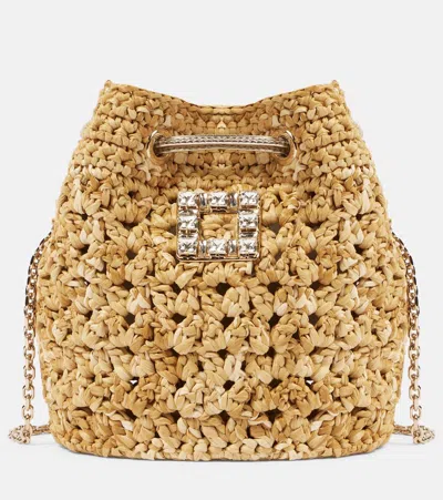 Roger Vivier Tres Vivier Raffia-effect Bucket Bag In Beige