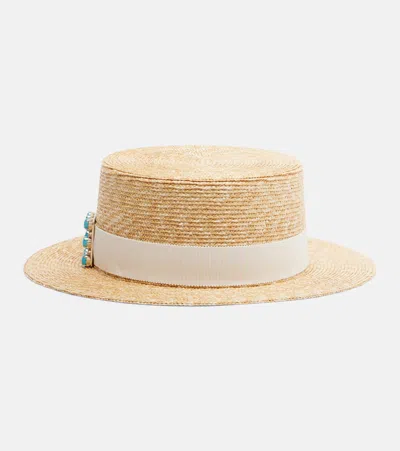Roger Vivier Très Vivier Straw Boater Hat In Brown
