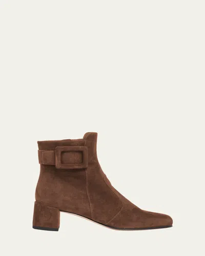 Roger Vivier Tres Vivier Polly Buckled Suede Ankle Boots In Noce