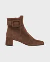 Roger Vivier Tres Vivier Polly Buckled Suede Ankle Boots In Noce