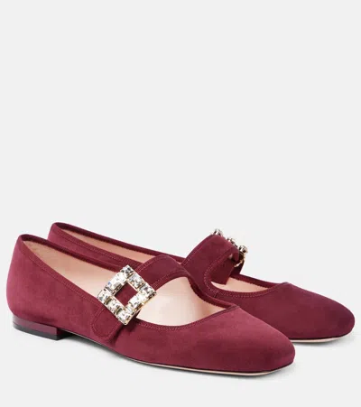 Roger Vivier Très Vivier Babies Suede Mary Jane Flats In Red